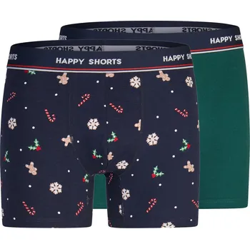 Happy Shorts Pánské vánoční boxerky, 2 kusy (zelená / navy modrá, XL)