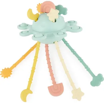 Dřevěná hračka Silikonová motorická hračka s aktivitami - Eucalyptus