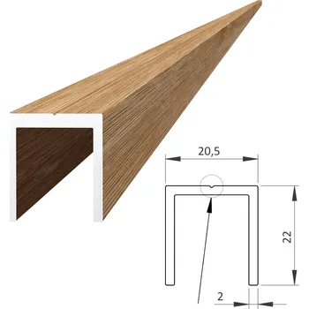 Stavební profil Hliníkový U profil buk, 20,5x22mm, na rám, AL-WDU21-BK-6