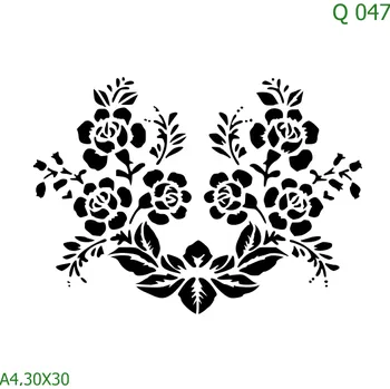 Plastová šablona pro malování - Srdce a věnečky - Srdce s květy (Q047) - 30 x 30 cm , Nelepící folie