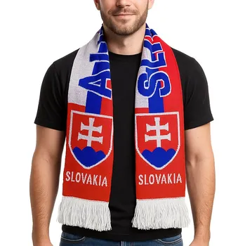 Šála Šála Slovakia modrý (pletená šála s národními symboly Slovenska pro sportovní fanoušky)