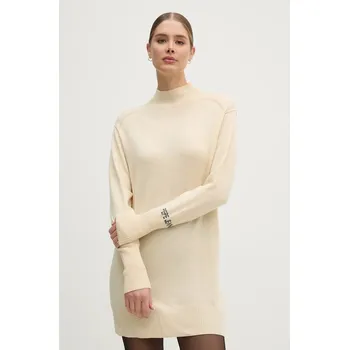 Dámské šaty Šaty z vlněné směsi Pepe Jeans HAZEL DRESS béžová barva, mini, PL953593 01X, vel. L
