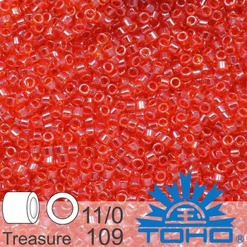 Dětské navlékací korálky Korálky TOHO tvar TREASURE (válcové). Velikost 11/0. Barva č. 109-Luster Crystal/Tropical Sunset Lined . Balení 5g.