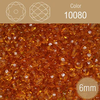 Korálek Korálky BROUŠENÉ 6mm. Barva 10080. Průhledná hnědá. Balení 50Ks.