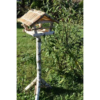 Pelíšek pro psa Vingo Dřevěné krmítko velké s rákosovou střechou na březové noze