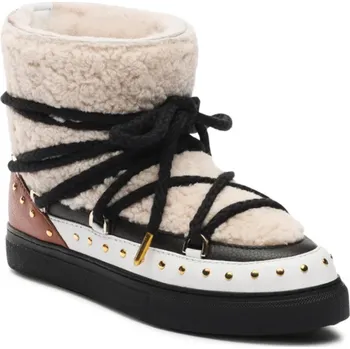 Dámské válenky INUIKII dámské válenky kožené kombinované s ozdobnými cvočky | CURLY ROCK CREAM Velikost: 42