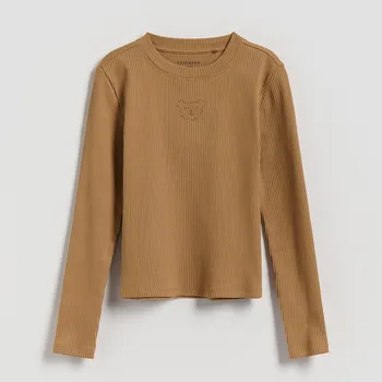 Dívčí oblečení Reserved - Žebrovaná halenka s aplikací - béžová - 353FT-80X - 353FT-80X-158