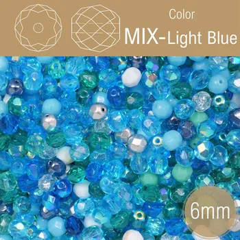 Korálek Korálky BROUŠENÉ 6mm. Barva MIX-Light Blue. Balení 50Ks.