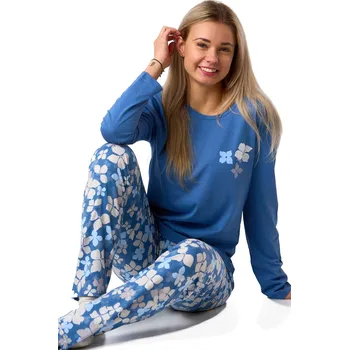 Dámské pyžamo Modré bavlněné pyžamo s béžovými kvítky 1B2345 modrá xxl