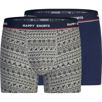 Boxerky Happy Shorts Pánské vánoční boxerky, 2 kusy (navy modrá / šedá, M)