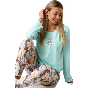 Dámské pyžamo Dámské azurové pyžamo s liškami z jemné bavlny 1B2315 modrá s