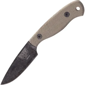 lovecký nůž ESEE-JG3-BO Camp-Lore bushcraft nůž 8,9 cm, Stonewash Black Oxide, hnědá, Micarta, kožené pouzdro