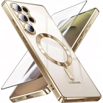 Pouzdro na mobilní telefon Samsung Galaxy S25 Ultra – pouzdro MagSafe, průhledné TPU, magnetické, stylové a odolné (Stylové průhledné pouzdro MagSafe Samsung Galaxy S25 Ultra s kovovými detaily. TPU materiál, plná kompatibilita s MagSafe, ochrana 360°, tenké provedení. Sklo na foto