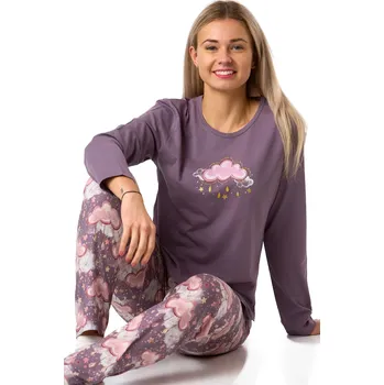 Dámské pyžamo Fialové bavlněné pyžamo se snovým motivem obláčků a hvězdiček 1B2344 fialová l