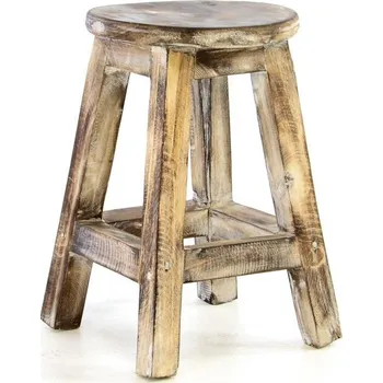 Stolička Designová dřevěná stolička kulatá vintage- opálený vzhled, výška 40 cm