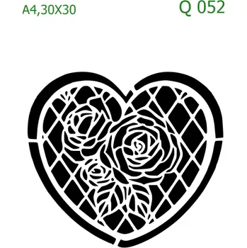 Plastová šablona pro malování - Srdce a věnečky - Srdce s růží (Q052) - 30 x 30 cm , Lepící fólie