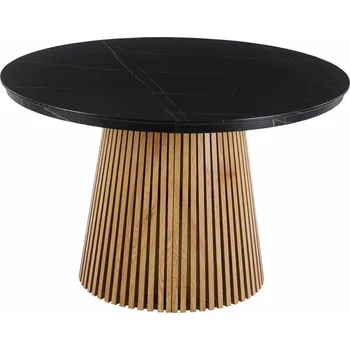Jídelní stůl Rozkládací kulatý jídelní stůl Kyoto 120–200 cm černý mramor/dub moderní