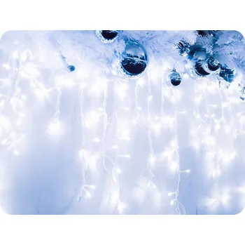 Vánoční dekorace LED déšť, 3m,144LED, 24x větev, 60cm délka větve, 8 funkcí, s adaptérem, IP44, studená bílá [X08144222]