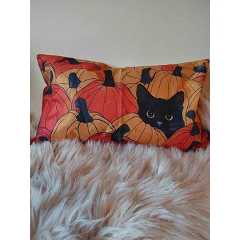 Povlak na polštářek Povlak na polštář 50x30 cm kočka v dýních, 1 ks Povlak na polštářek