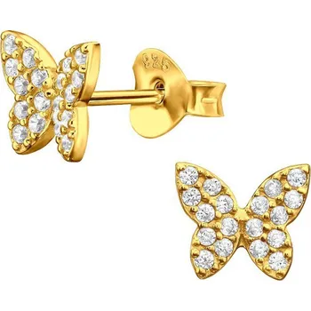 Náušnice ANNA PERLY Dětské pozlacené puzetkové náušnice s motýlkem s bílými zirkony