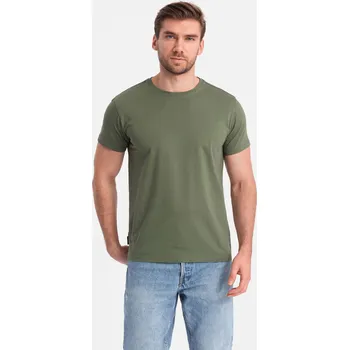 Pánské tričko Pánské klasické bavlněné tričko BASIC - khaki V6 OM-TSBS-0146 - S