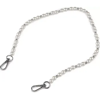 Kabelka Perlovo-stříbrný řetízek / ucho na kabelky a telefony délka 60 cm Nikl (Řetízek/ucho perličky)