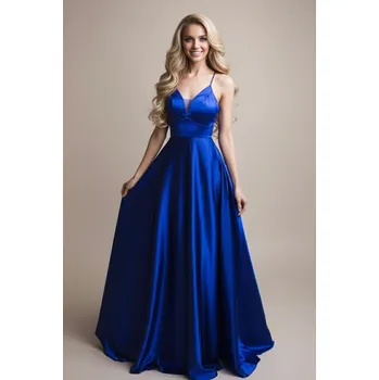 Dámské šaty EVA & LOLA Společenské plesové Šaty DORIANE modré Barva: Modrá, Velikost: L
