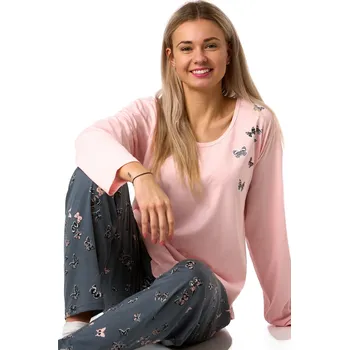 Dámské pyžamo růžové pyžamo pro plnoštíhlé ženy 1XL-4XL růžové s motýlky 1B2326 růžová 3XL