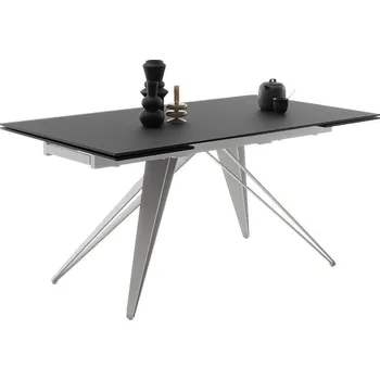 Jídelní stůl Rozkládací jídelní stůl NEMURO černé saténové sklo, podnož nerezová ocel (160-240x90 cm)