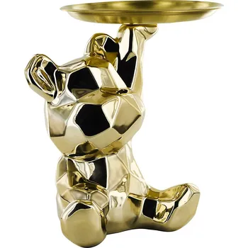 Dekorativní figurka medvídek origami se zlatým podnosem keramická Intesi do obýváku nebo jako dárek