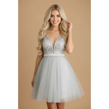 Dámské šaty EVA & LOLA Koktejlové Šaty SOLENE stříbrné Barva: Stříbrná, Velikost: M