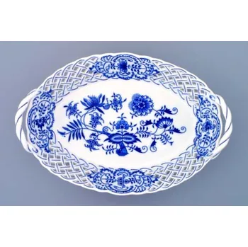 Nákupní košík Cibulák košík prolamovaný 28 cm originální cibulákový porcelán Dubí, cibulový vzor,