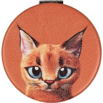 Zrcadlo Zrcátko do kabelky oranžové s kočičkou – 7 cm