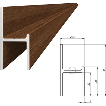 Stavební profil Hliníkový UT profil ořech, 20,5x44mm, na rám, AL-WDUT21-OR-6