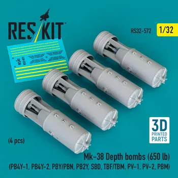 Plastikový model Reskit 1/32 Mk-38 Depth bombs (650 lbs) (4 pcs.)