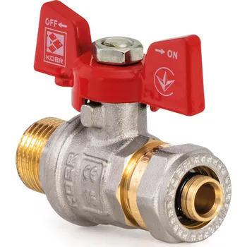 Vodovodní kohout Kulový kohout se svěrným šroubením, motýl, červený, KR.352 Ø16×1/2"F