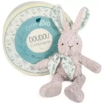 plyšák Doudou Dárková sada - Šedý Plyšový králík z BIO bavlny 25 cm (DC3969)