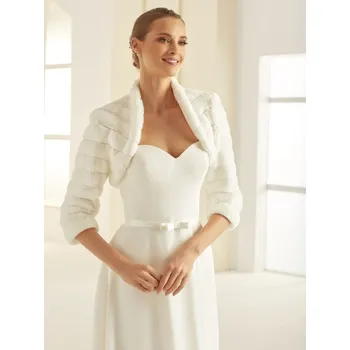 Bolerko Bianco Evento Svatební bolérko kožíšek smetanové E - 304 Barva: IVORY smetanová, Velikost: L