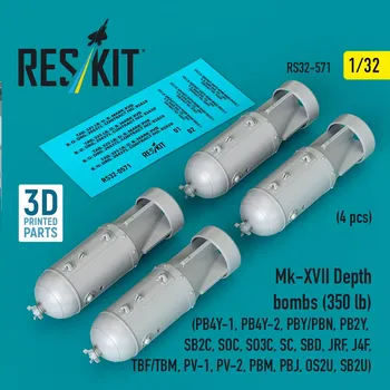 Plastikový model Reskit 1/32 Mk-XVII Depth bombs (350 lbs) (4 pcs.)
