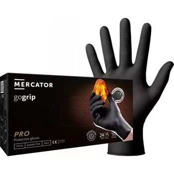 Vyšetřovací rukavice MERCATOR Nitrylex Gogrip Černé nitrilové rukavice bez pudru 50ks XL