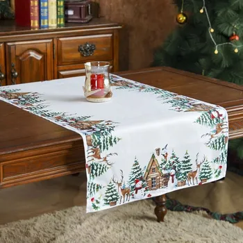 ubrus Bílý vánoční běhoun se zimní krajinou Šířka: 40 cm | Délka: 85 cm