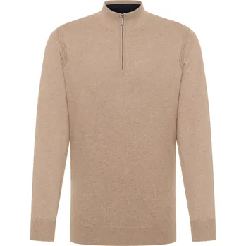Pánský svetr Eterna Pánský luxusní svetr z bavlny a kašmíru s krátkým zipem - béžový Velikost: M