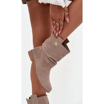 Dámské kozačky Kožené semišové dámské boty s&nbsp;žebrováním zateplené Zazoo 4210 Barva: Béžová, Velikost: 37