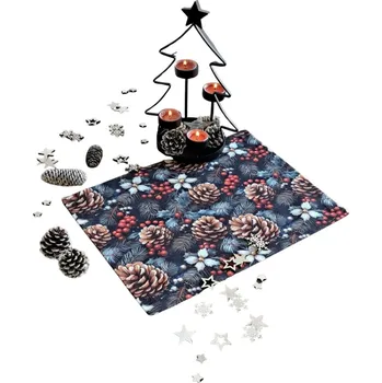 ubrus Textilní prostírání Vánoce - 1 ks - tmavě modrá s motivem šišek