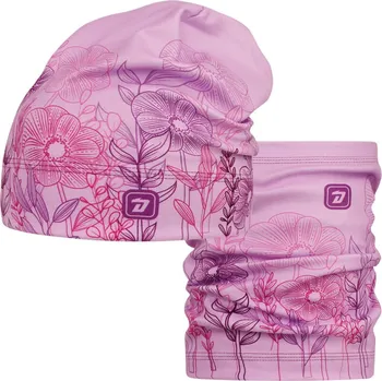 Set fleecové čepice a nákrčníku Yetti - fialková - květiny, Dráče Velikost: obvod 48-50