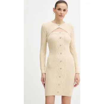 Dámské šaty Šaty Guess DAPHNE béžová barva, mini, přiléhavé, W5BK61 Z2ZK2 W5BK61.Z2ZK2 08X, vel. L