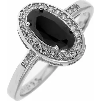 Prsten Argento 73061 Stříbrný prsten - černý oválný zirkon, čiré kulaté zirkony | Velikost prstenu: 62mm