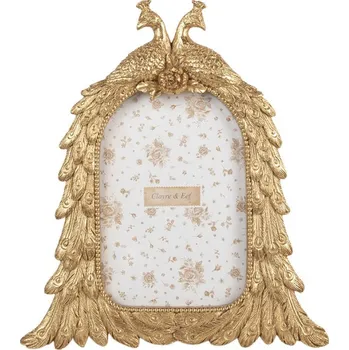 Rám na obraz Zlatý fotorámeček s pávy Pauw – 20x2x22 cm na fotografii 10x15 cm