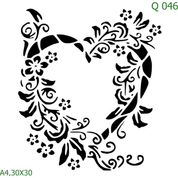 Plastová šablona pro malování - Srdce a věnečky - Srdce s květy (Q046) - 30 x 30 cm , Nelepící folie
