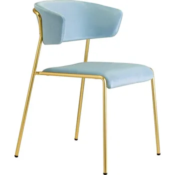 Křeslo Modré čalouněné křeslo Lisa ve stylu glamour do obýváku a jídelny se zlatými nohami